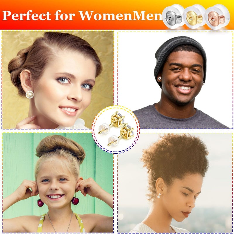 Moconar 18K White Gold Locking Secure Earring Backs for Studs, Hypoallergenice Silicone Replacements for Studs/Droopy Ears, No-Irritate Earring Backs for Adults(8 pcs White) - Image 5